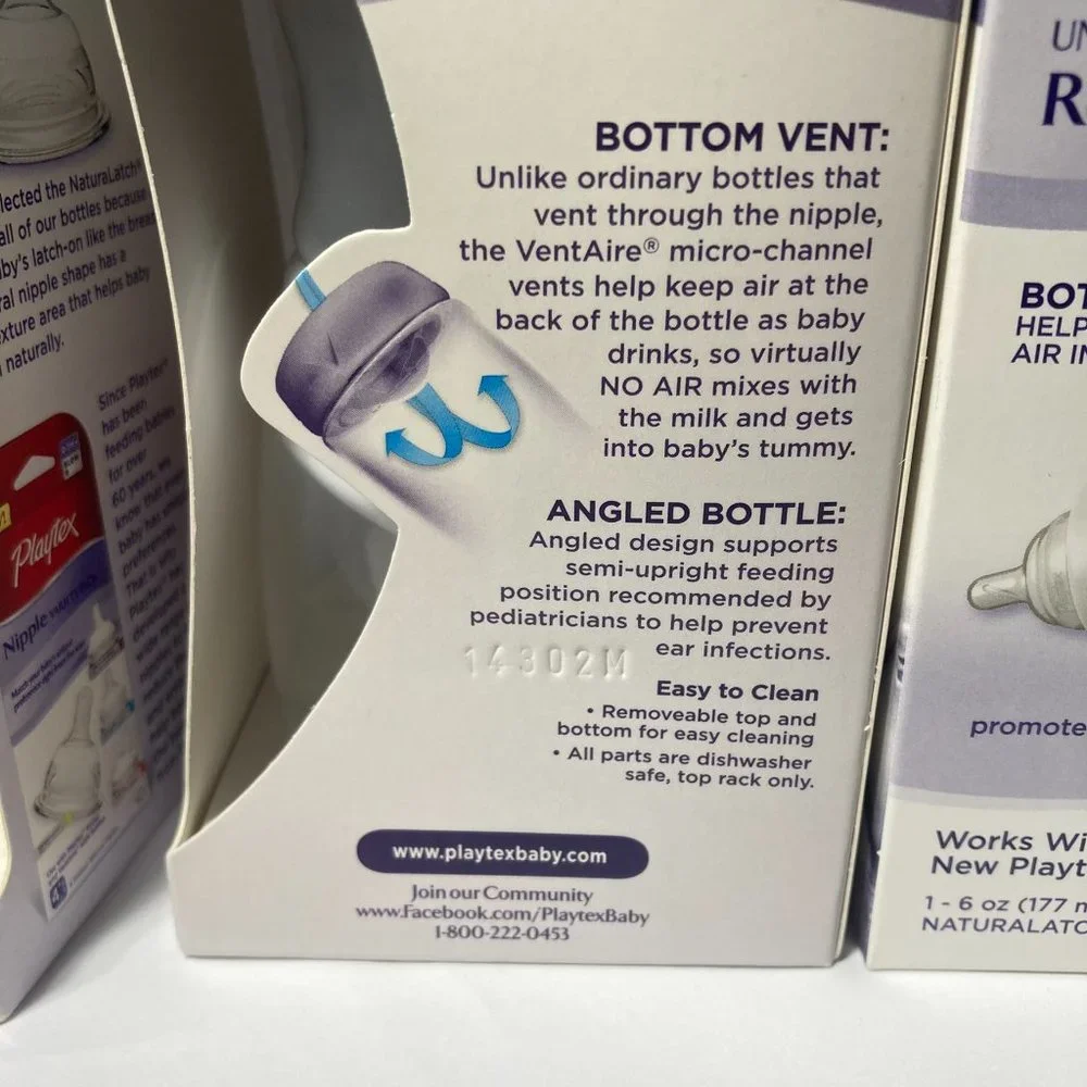 Playtex VentAire Bottom Vent 6oz Baby Bottle Naturalatch Silicone Nipple Angled